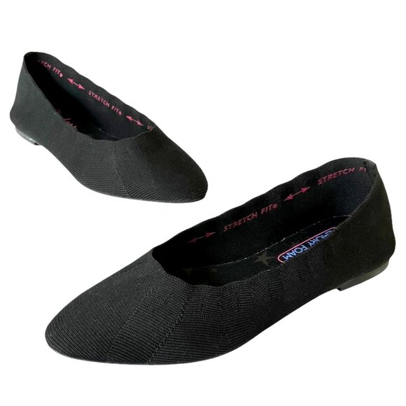 Skechers Cleo Bewitch Black Slip On Stretch Fit Memory Foam Ballet Flats Sz 7 - Picture 3 of 15